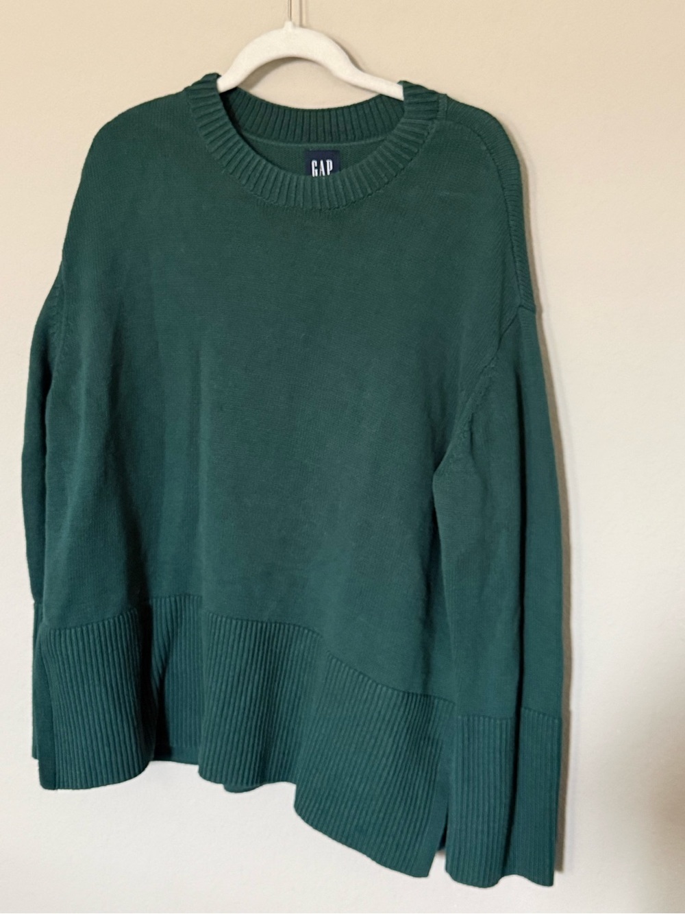 GAP 100% Cotton Green Crewneck Sweater Ribbed Hem XL - Picture 2 of 6